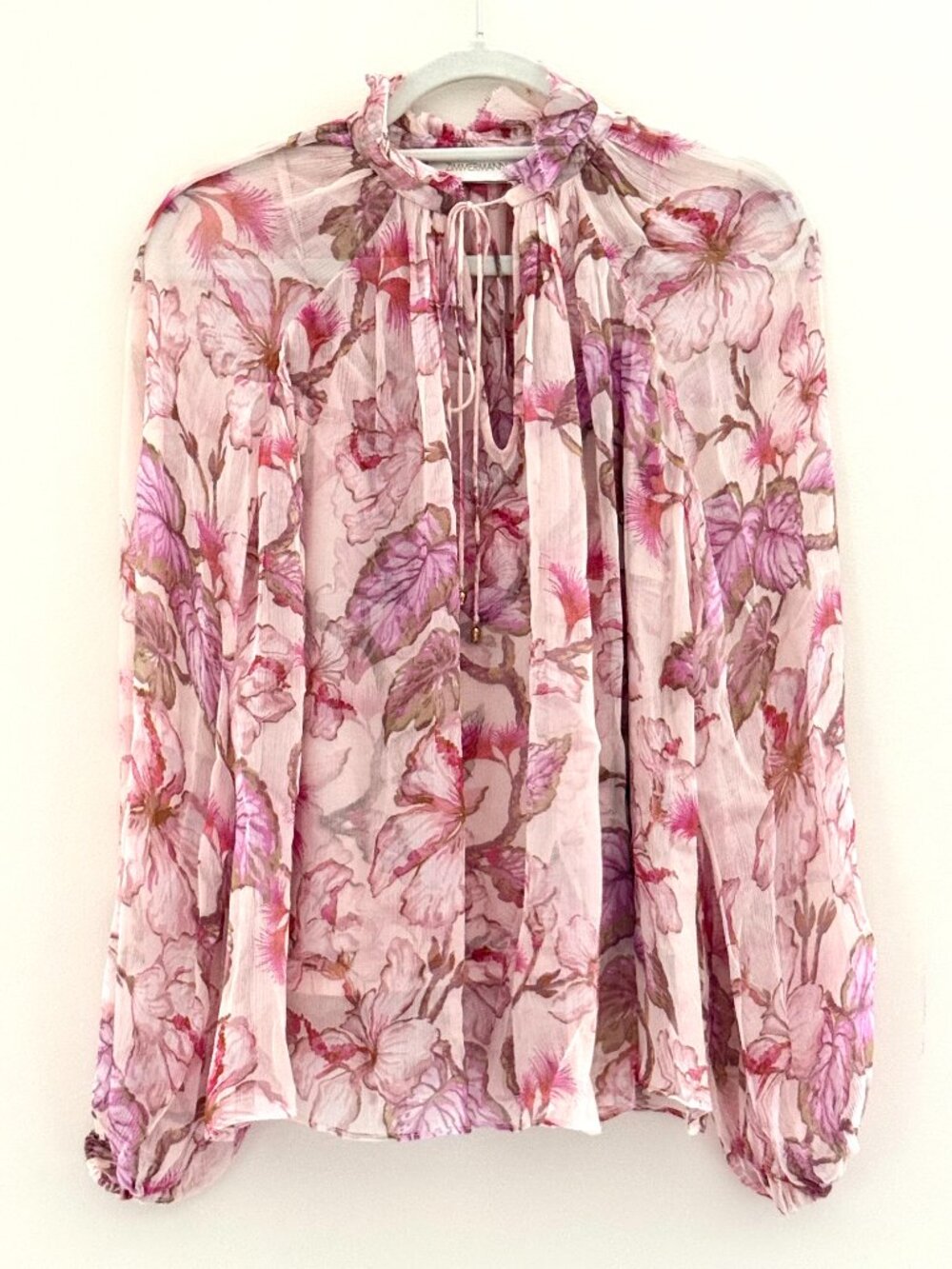 ZIMMERMANN PINK FLORAL BILLOW BLOUSE WITH MATCHING CAMI, SZ 0